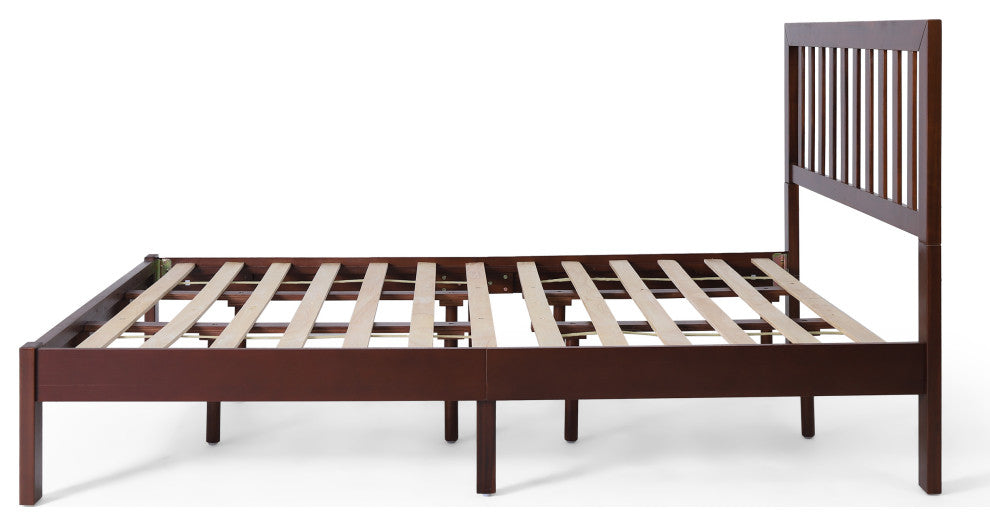 Braxton Modern Farmhouse Acacia Wood Queen Bed Platform, Dark Oak