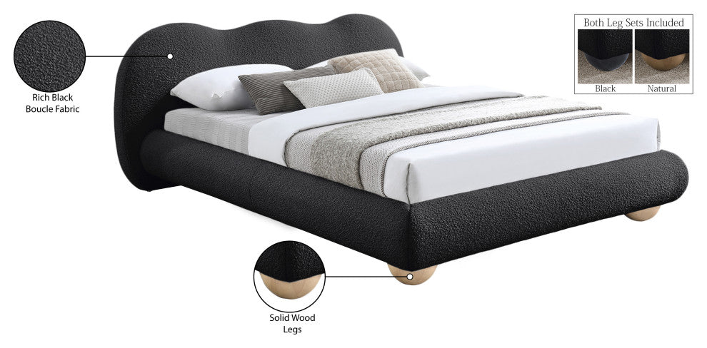 Hyde Boucle Fabric Upholstered Bed, Black, Full