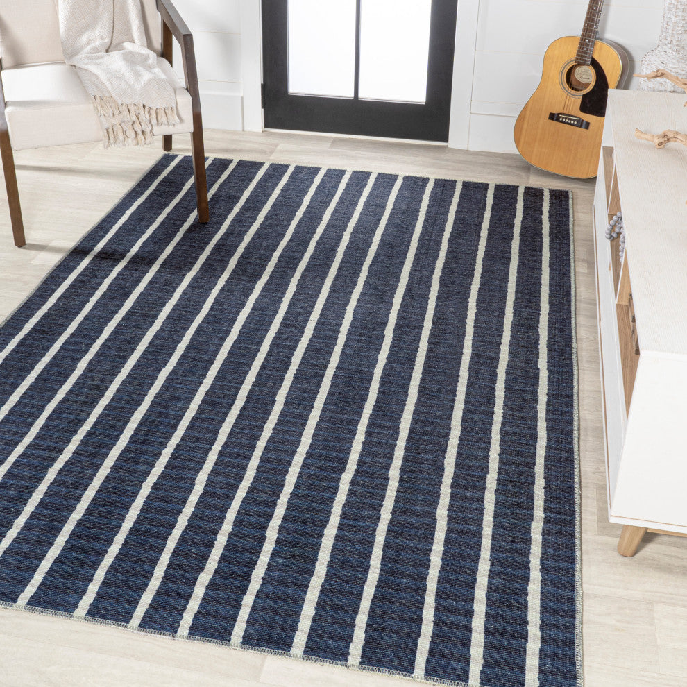 Rand Distressed Ticking Stripe Machine-Washable Area Rug, 8x10