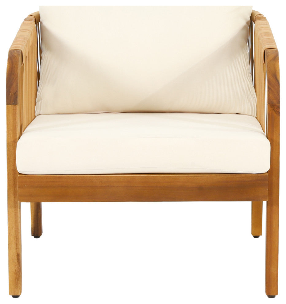 Allerton Outdoor Acacia Wood and Wicker Club Chairs With Cushions, Set of 2