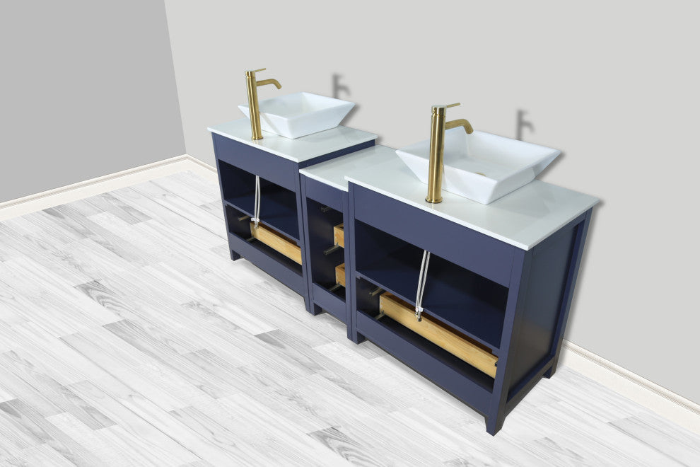 Vanity Art Vanity Set With Vessel Sink, Blue, 72", Standard Mirror