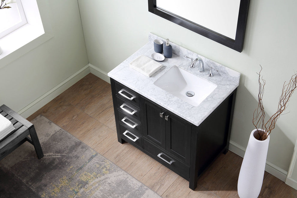 Virtu Caroline Premium 36" Single Bathroom Vanity, Zebra Gray, Mirror