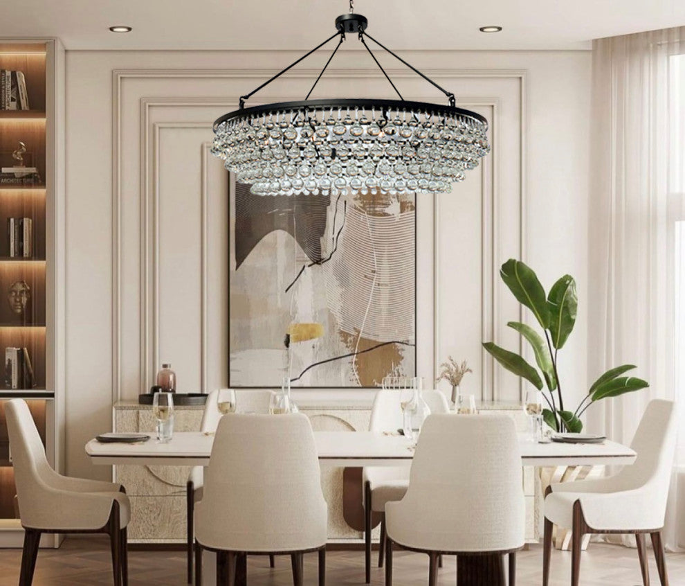 Celeste XL Crystal Chandelier, Hanging or Flush mount, Black