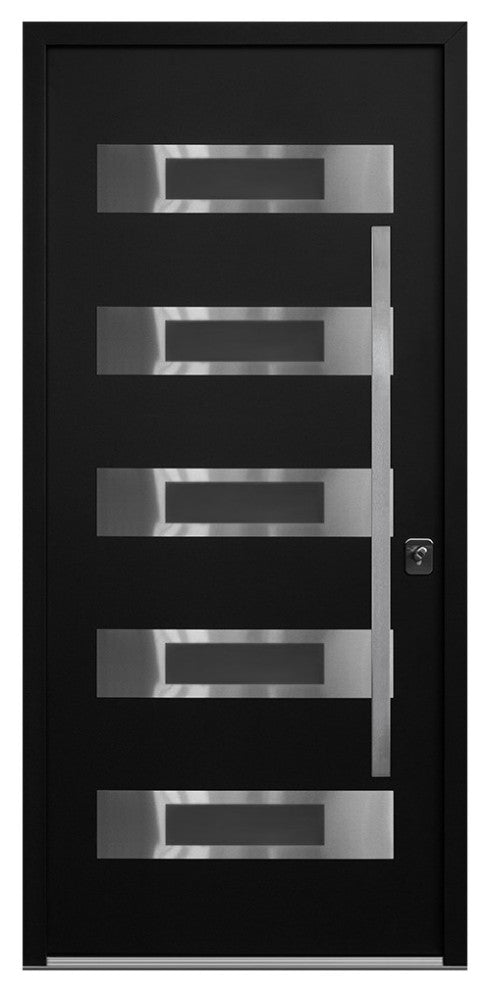 Inox S5 Black Modern Exterior Entry Steel Door by Nova, Left Hand in-Swing