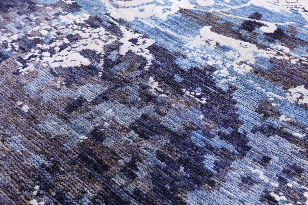 Modern Hand Knotted Wool and Silk Rug 9' 0" X 11' 10" Q7329