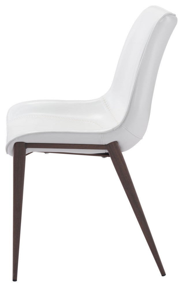 Dining Chair, Set of 2, Faux Vinyl Leather, Steel, White, Walnut, Cafe Bistro