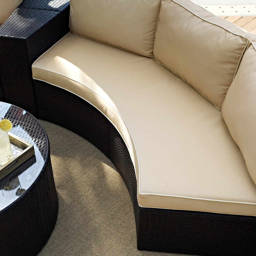 Catalina Outdoor Wicker Round Sectional Sofa With Sand Cushions