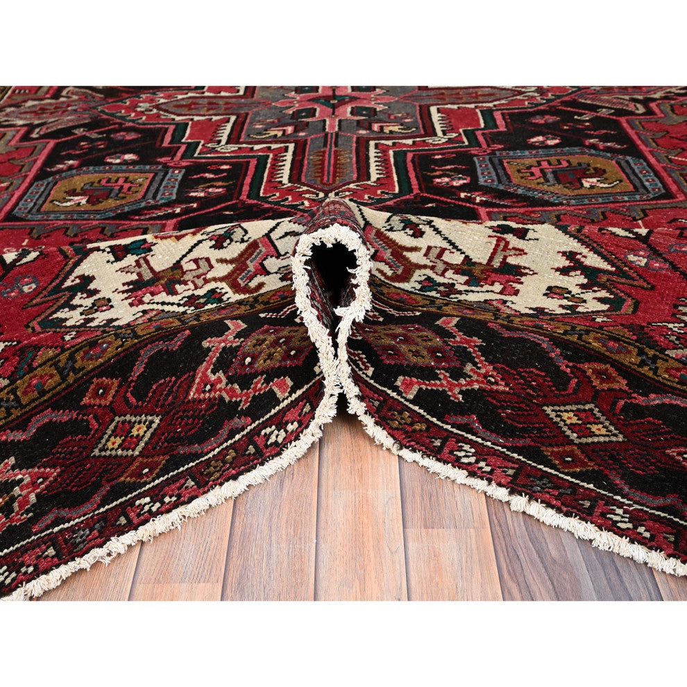 Imperial Red Pure Wool Hand Knotted Semi Antique Persian Heriz Rug 7'10"x11'5"