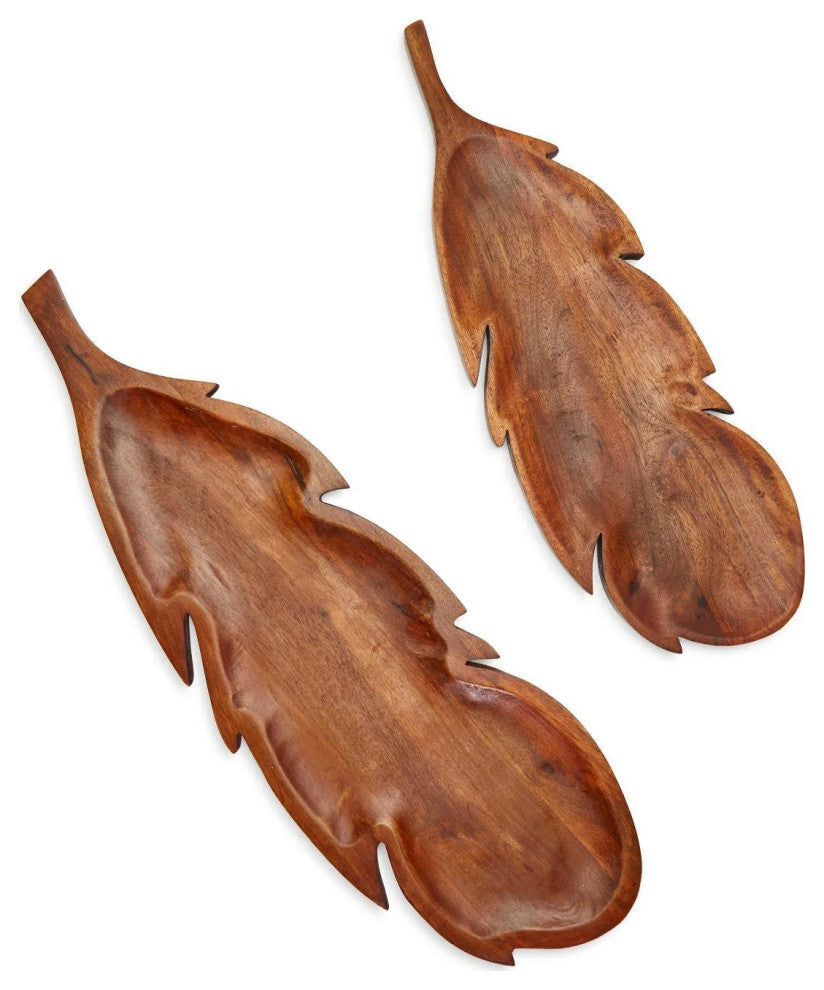 Two's Company Feather Set of 2 Wood Charcuterie Serving Boards