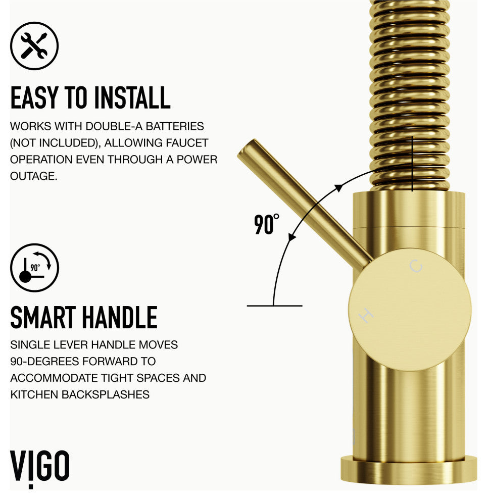 VIGO Edison 19" H Single Handle Pull-Down Sprayer Kitchen Faucet, Matte Brushed Gold, Touchless, Without Extras
