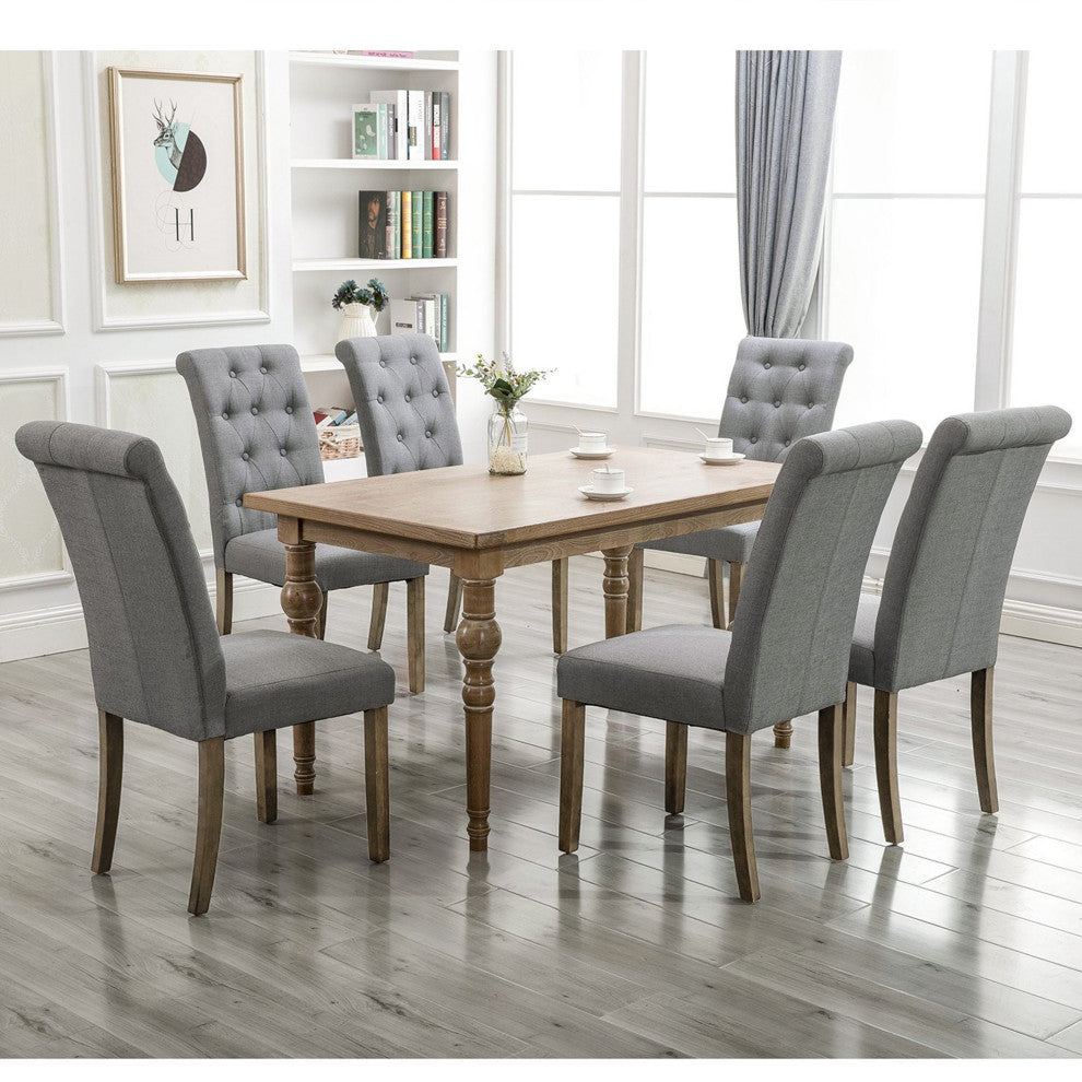 Solid Wood Dining Chair, Set of 2, Beige Tufted, Grey