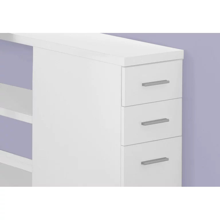 Modern L-Shaped Desk, Slim Storage Drawers & 2 Spacious Open Compartments, White