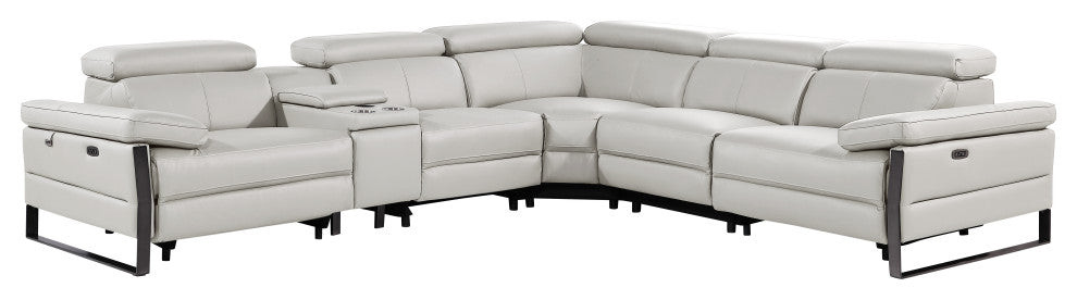 Antonio Italian Leather 6-Piece L-Shaped Power Reclining Sectional, Light Gray