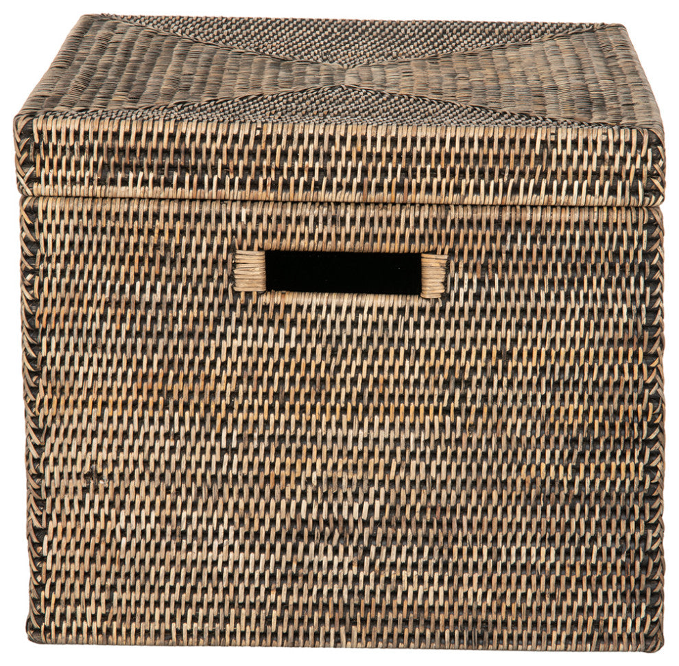 La Jolla Rattan Rectangular  Storage Box, Black-Wash