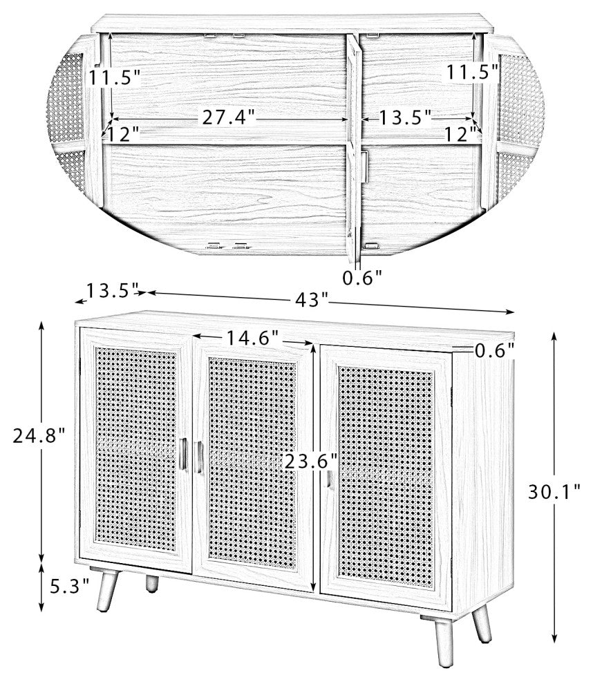 3-Door Accent Cabinet, Walnut