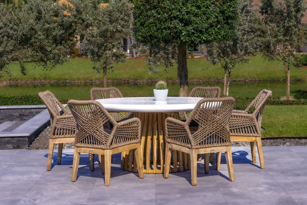 Santino Wood, Aluminum, and Rope Dining Chair With Cushion, Set of 2