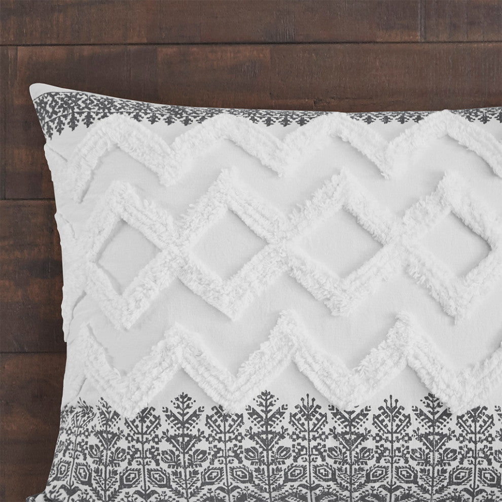 INK+IVY Mila Cotton Farmhouse 3-Piece, Gray, King/Cal King, Comforter Set