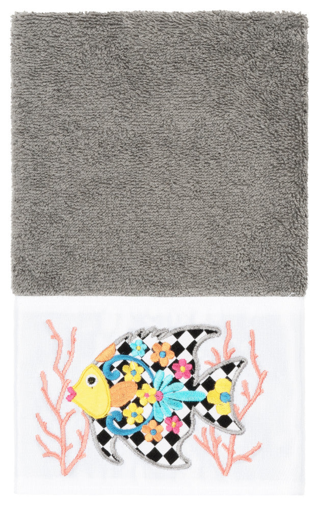 Linum Home Turkish Cotton Feliz 3-Piece Embellished Towel Set, Dark Gray
