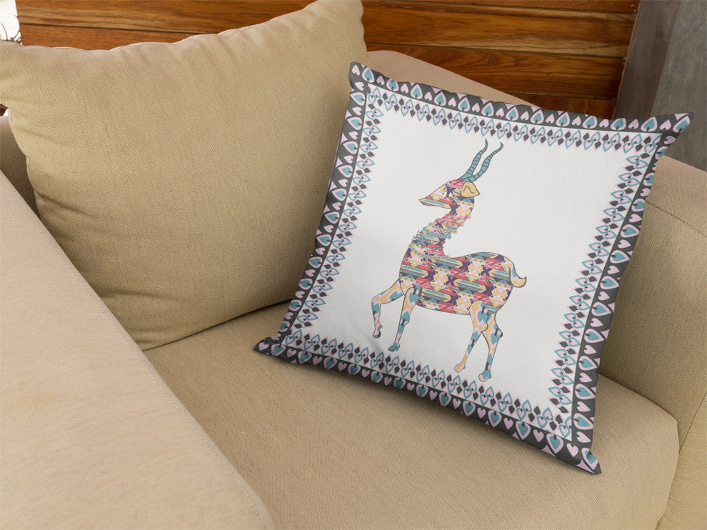 20" Blue White Boho Deer Suede Throw Pillow