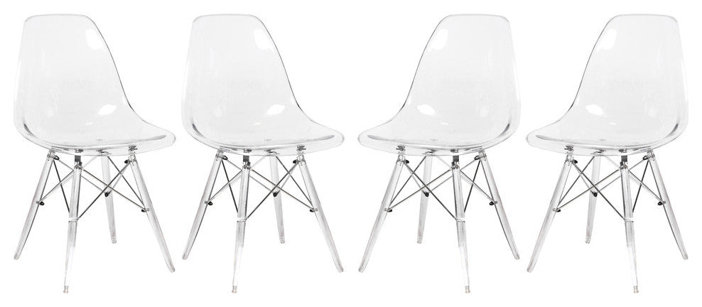Dover Molded Dining Side Chair With Acrylic Base, Set of 4, Clear