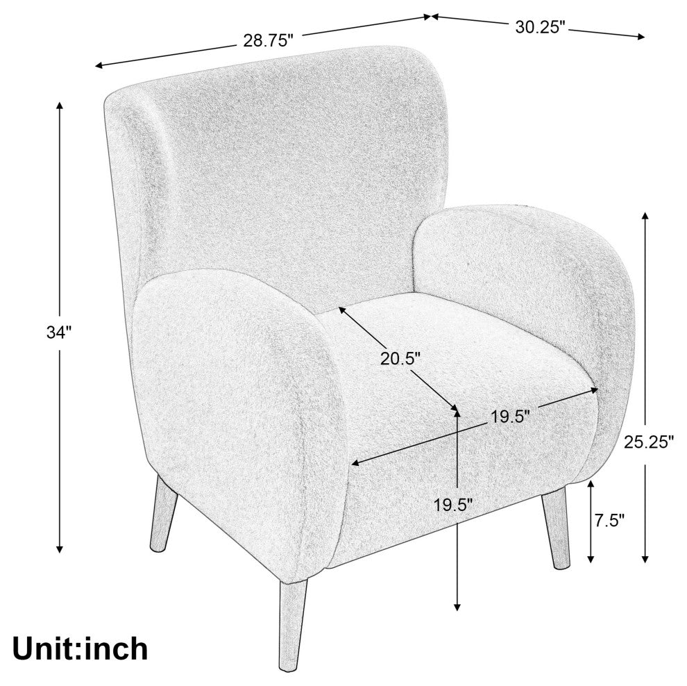 GDF Studio Modern Wingback Fabric Lounge Chair With Wood Legs, Beige
