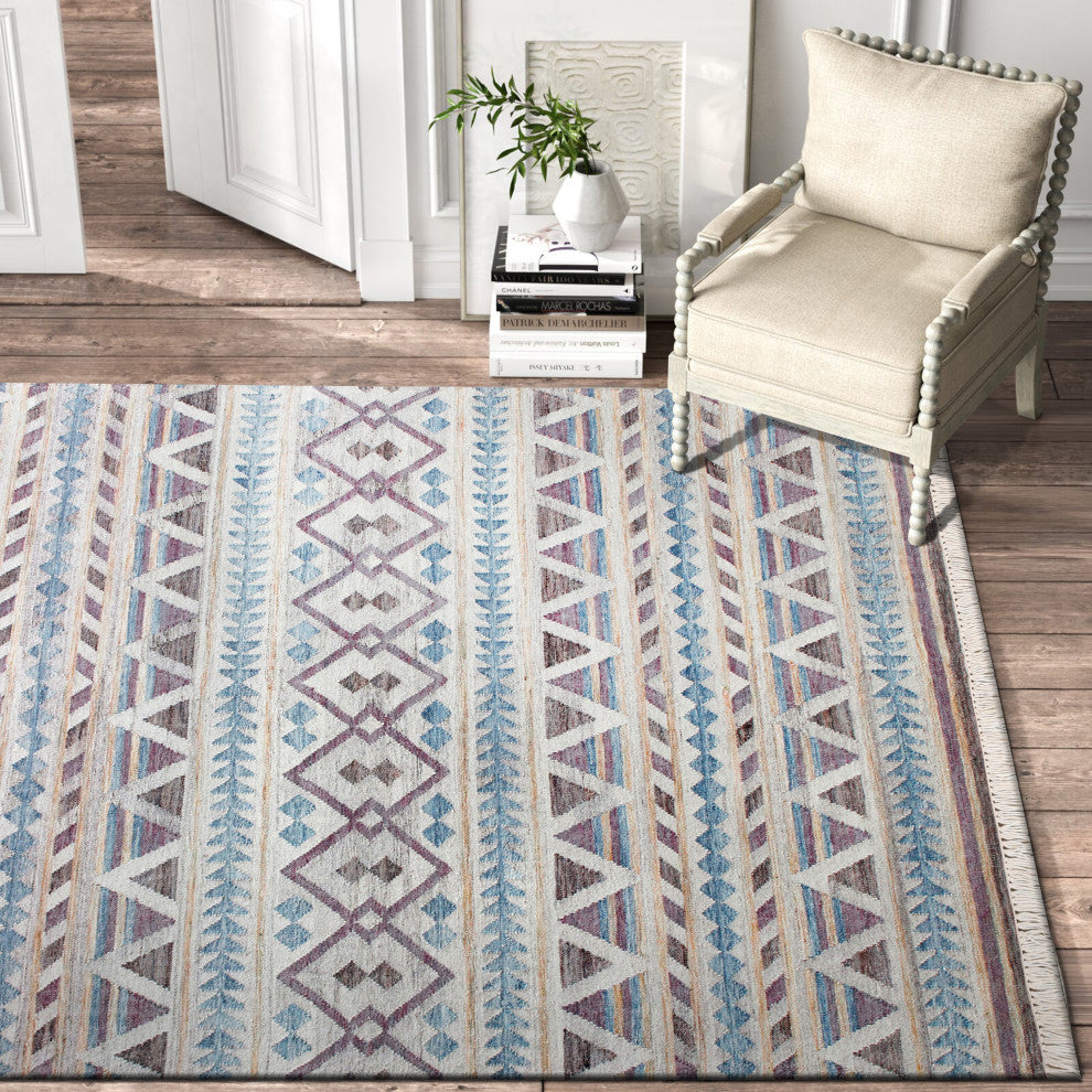 Diamond Dynasty Handwoven Jute and Cotton Dhurrie Area Rug, 9' X 12'