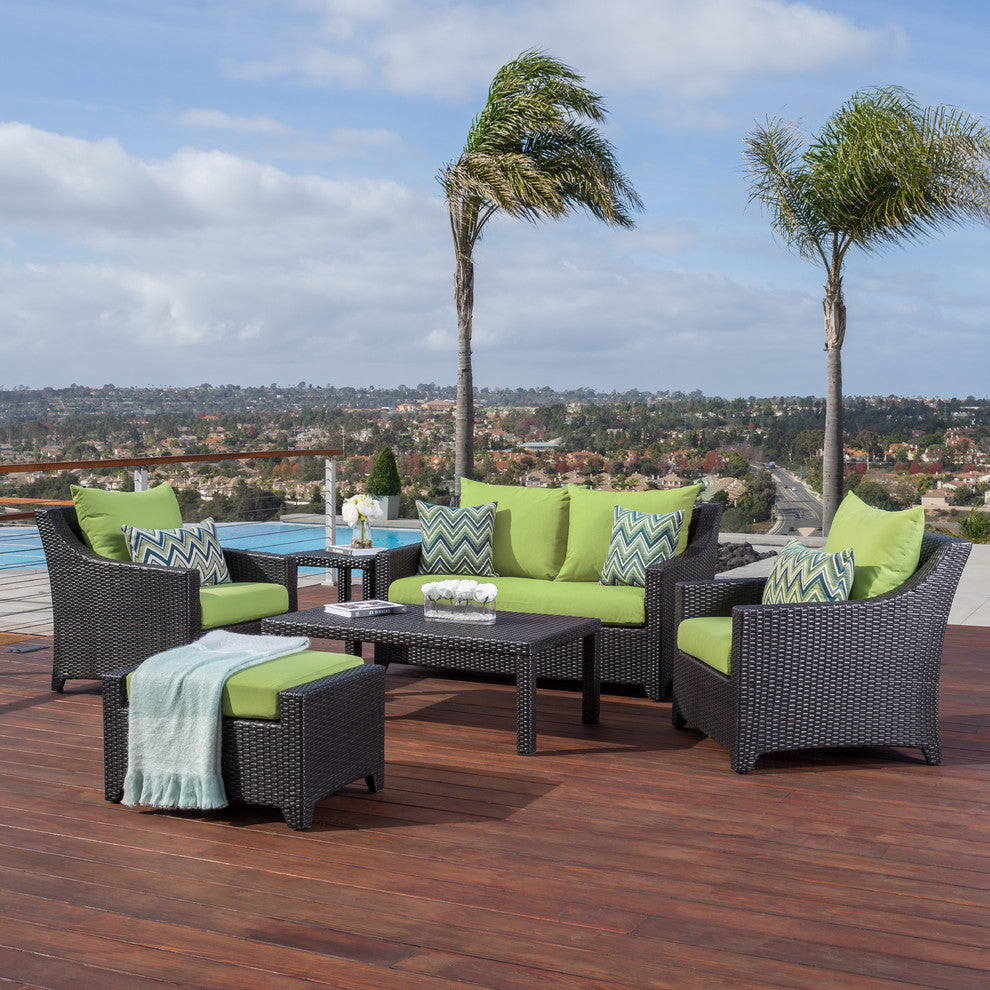 Deco 6 Piece Sunbrella Outdoor Love and Club Deep Seating Set, Ginkgo Green