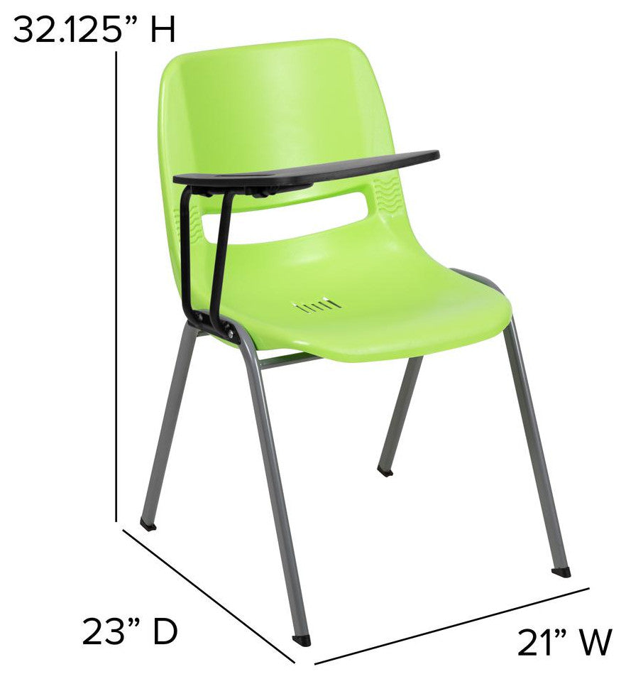 Ergonomic Shell Chair With Right Handed Flip-Up Tablet Arm, Green/Right