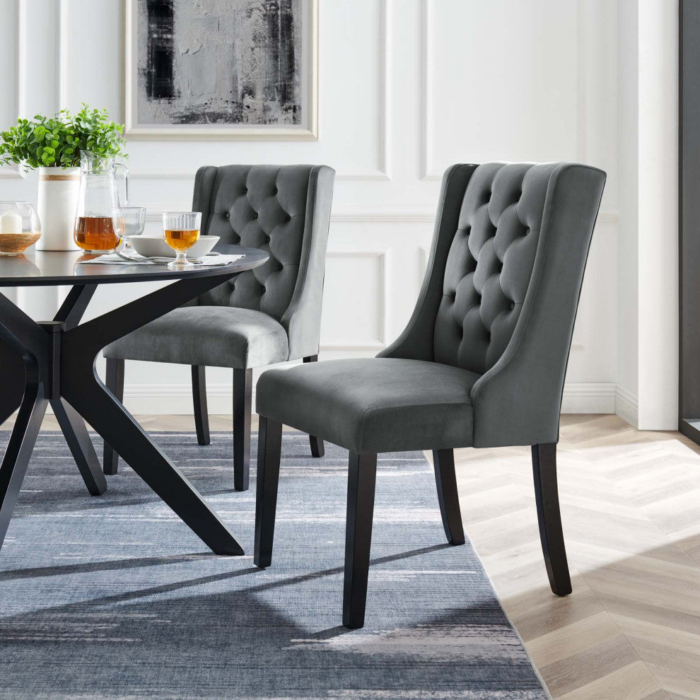 Side Dining Chair, Set of 2, Gray, Velvet, Modern, Cafe Bistro Hospitality
