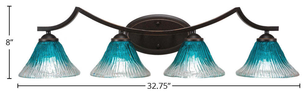 Zilo 4 Light Bath Bar, Dark Granite Finish, 7" Teal Crystal Glass