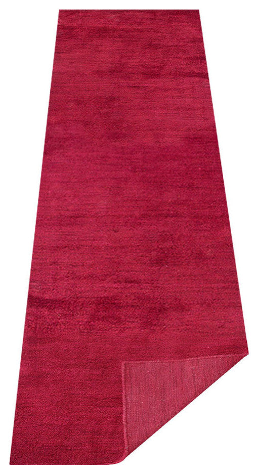 Hand Knotted Loom Silk Mix Area Rug Solid Dark Red, [Runner] 2'6"x8'
