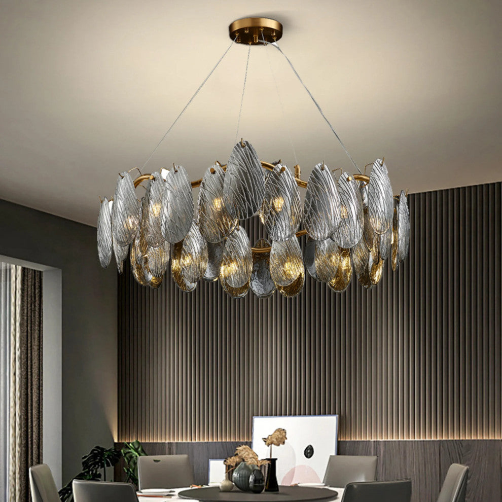 Zafferana Etnea | Round Smoke Gray Crystal Chandelier for Bedroom, White, 17"