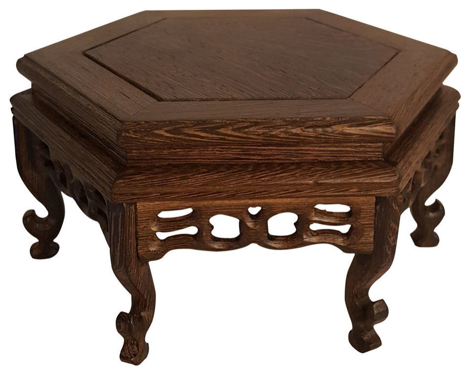 Hexagonal Chinese Vase Stand, 7.45" W X 7.45" D X 4" H