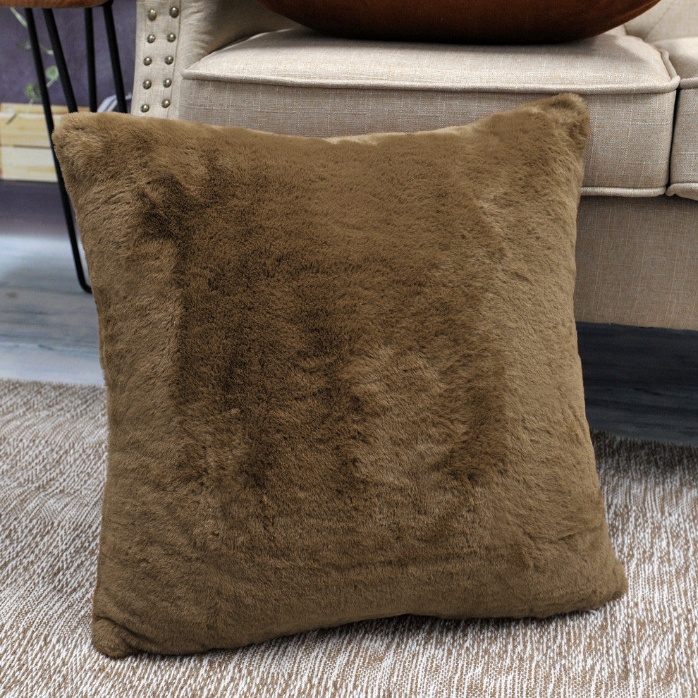 Solid Faux Fur Pillow Shell 2 Piece Set, Otter