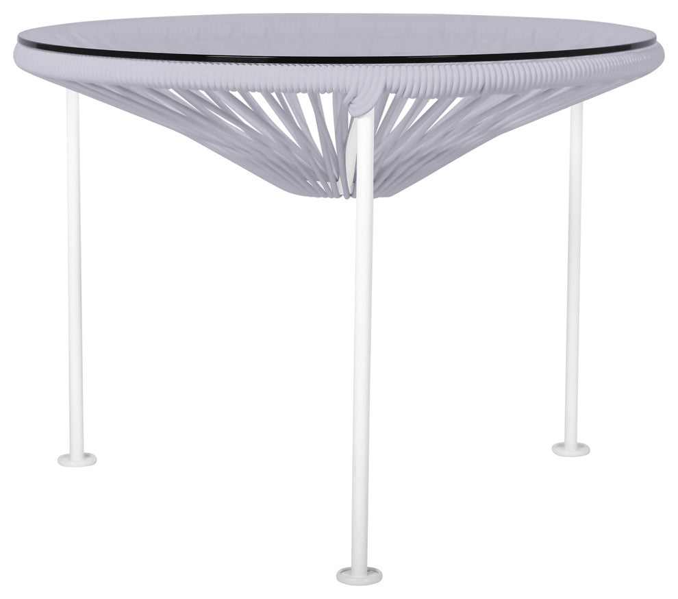 Zicatela Indoor/Outdoor Handmade Side Table, Clear Weave, White Frame