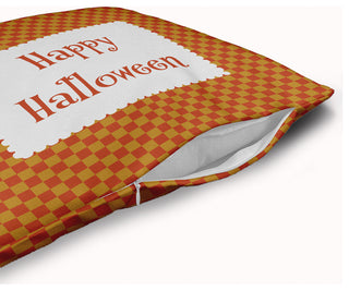Happy Halloween Checks Accent Pillow With Removable Insert, Rust, 16"x16"