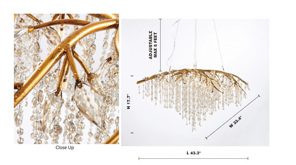Gold Crystal Branch Chandelier, Gold
