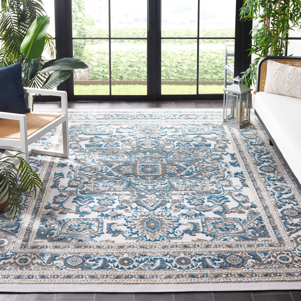 Safavieh Indoor-Outdoor Cabana Collection, CBN680 Rug, Navy/Grey, 8'x10'