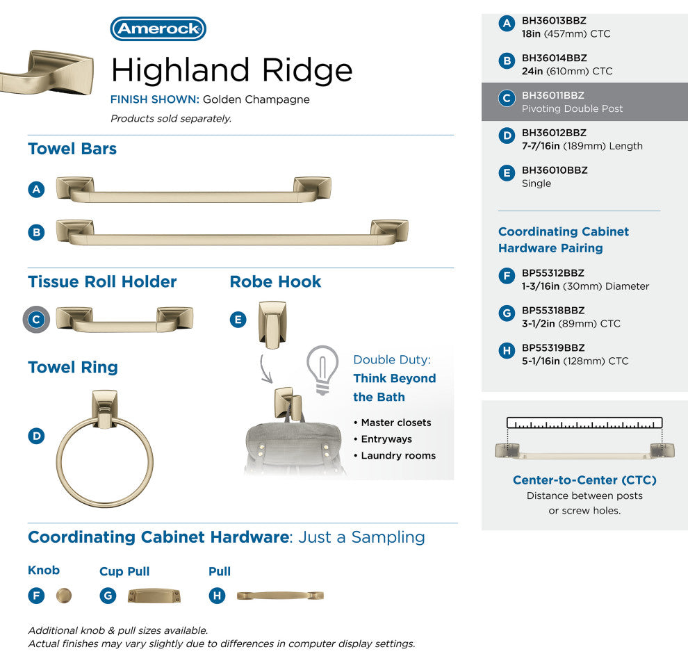 Amerock Highland Ridge Transitional Pivoting Double Post Toilet Paper Holder, Go