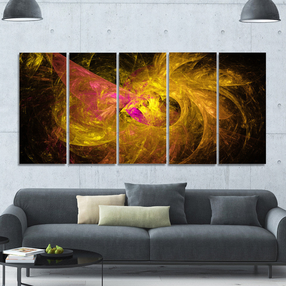 Golden Fractal Abstract Illustration, Abstract Canvas Print, 60"x28", 5 Panels