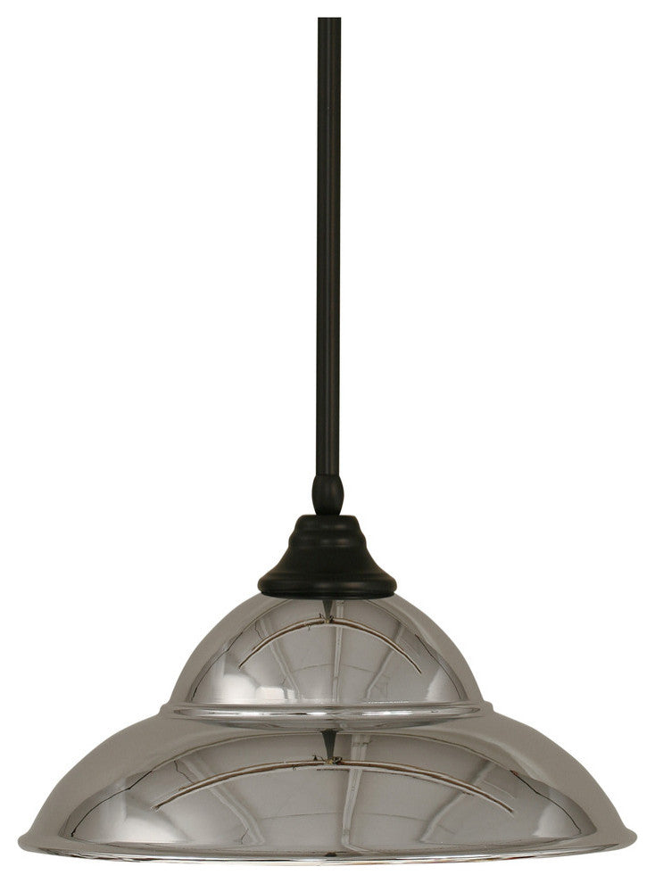 Stem Pendant In Matte Black, 16" Chrome Double Bubble Metal Shade Glass