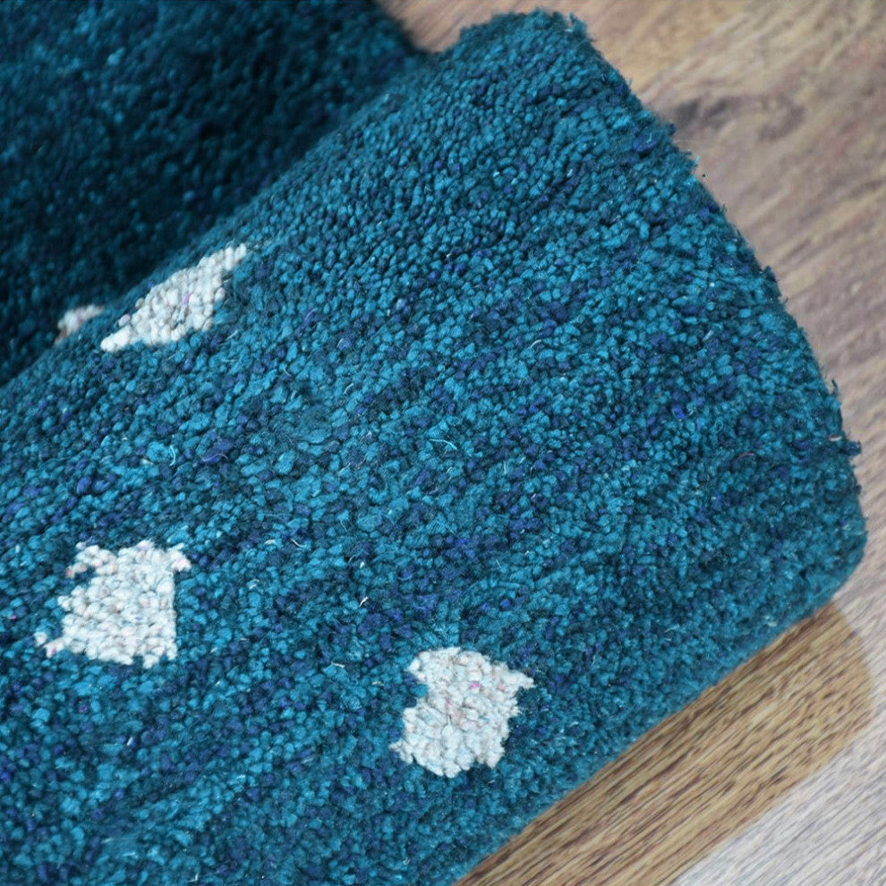 HAND KNOTTED LOOM SILK ECO-FRIENDLY AREA RUGS -8'x8', Square, Blue, Contemporary