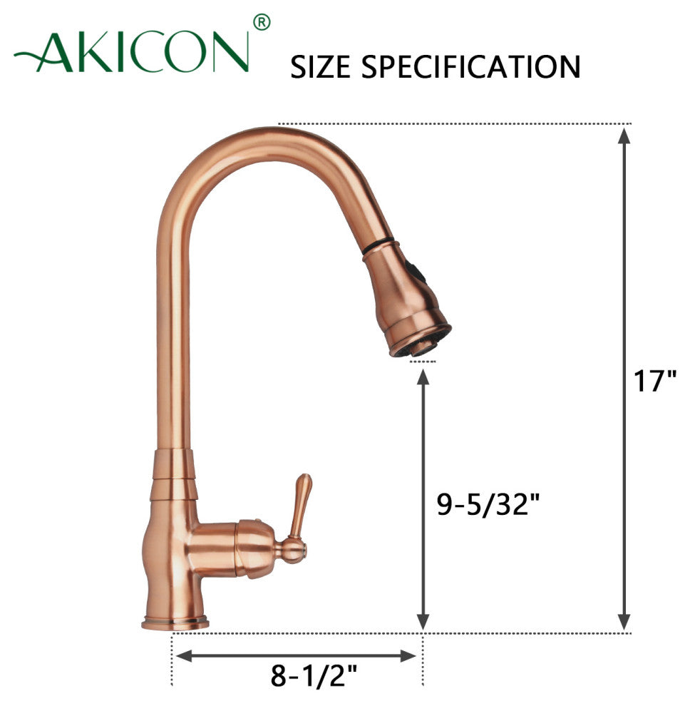 Copper Pull Down Kitchen Faucet, Single Level Solid Brass Kitchen Sink Faucets
