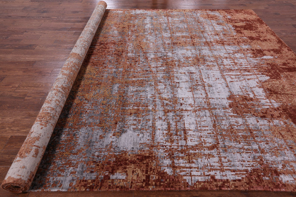 9' 11" X 13' 4" Wool and Silk Modern Handmade Rug Q7248