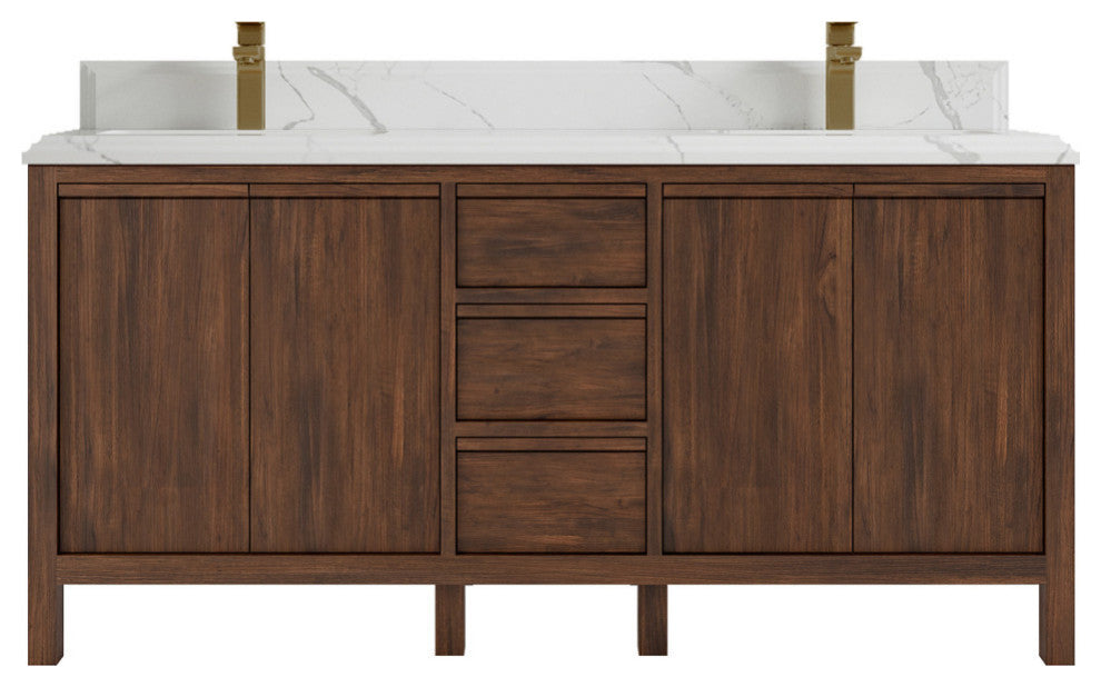 Elizabeth 60 Double Bathroom Vanity in Dark Walnut Teak 1.5" Calacatta Laza