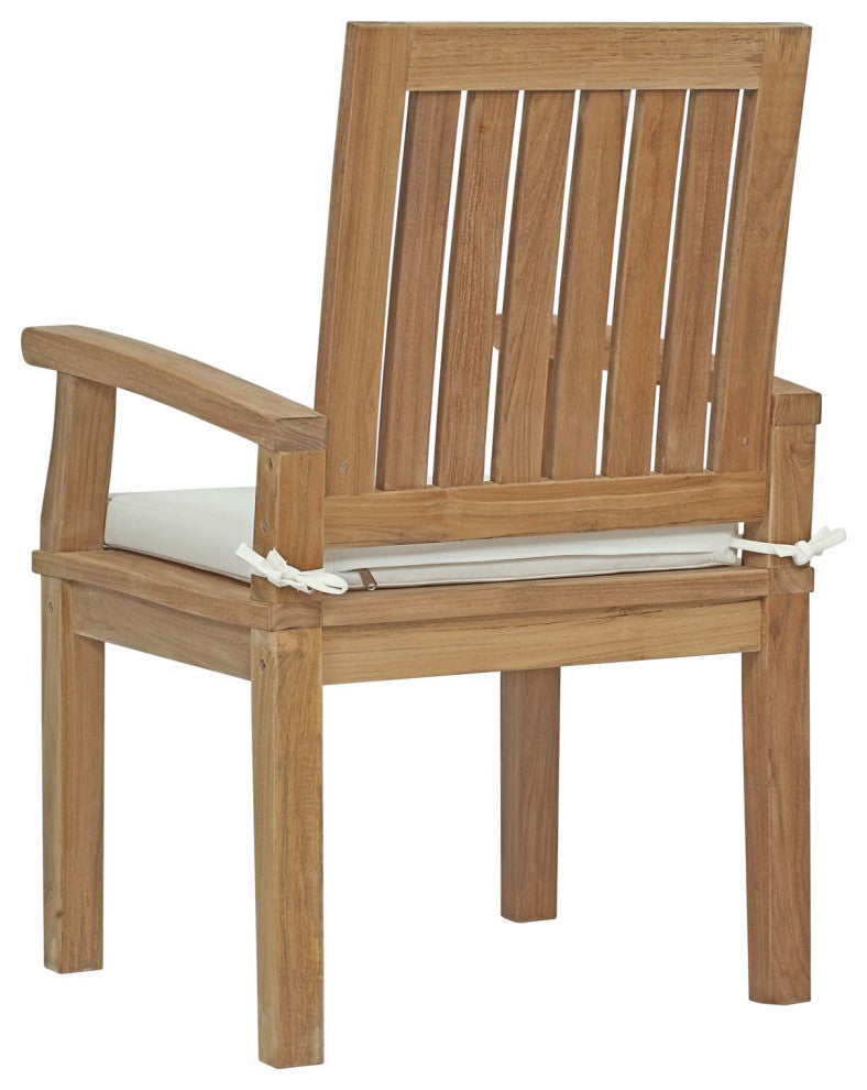 Side Dining Chair and Table Set, Wood, Brown Natural White, Modern, Outdoor