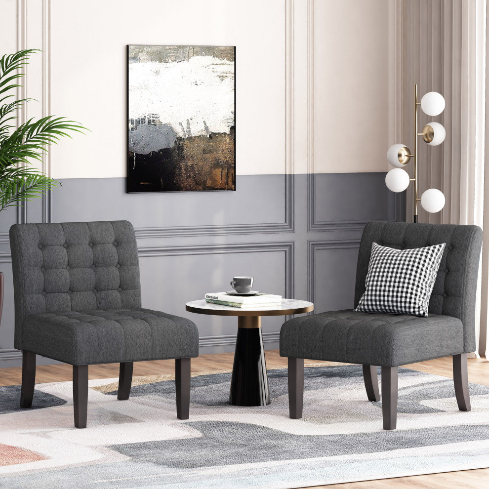 Mulligan Fabric Tufted Slipper Chairs, Set of 2, Charcoal + Matte Black