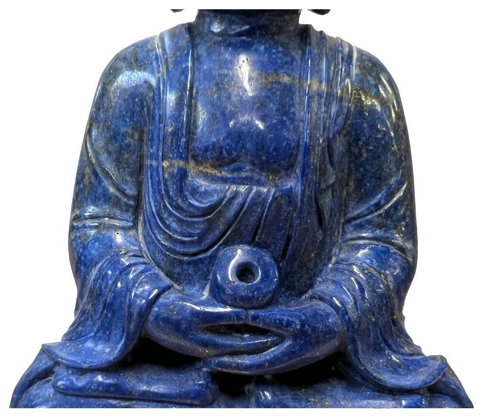 Oriental Blue Gem Stone Carved Sitting Meditation Buddha Statue Hws2553
