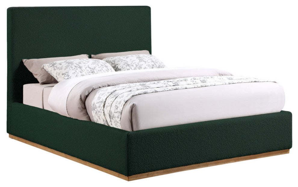 Monaco Boucle Fabric Upholstered Bed, Green, King