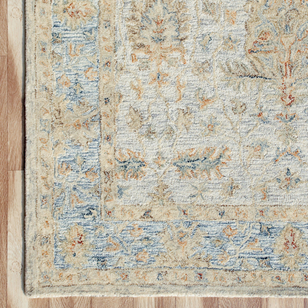 Ox Bay Vin Mel Abstract Hand-Tufted Area Rug, Ivory/Blue, 5' x 7'9"